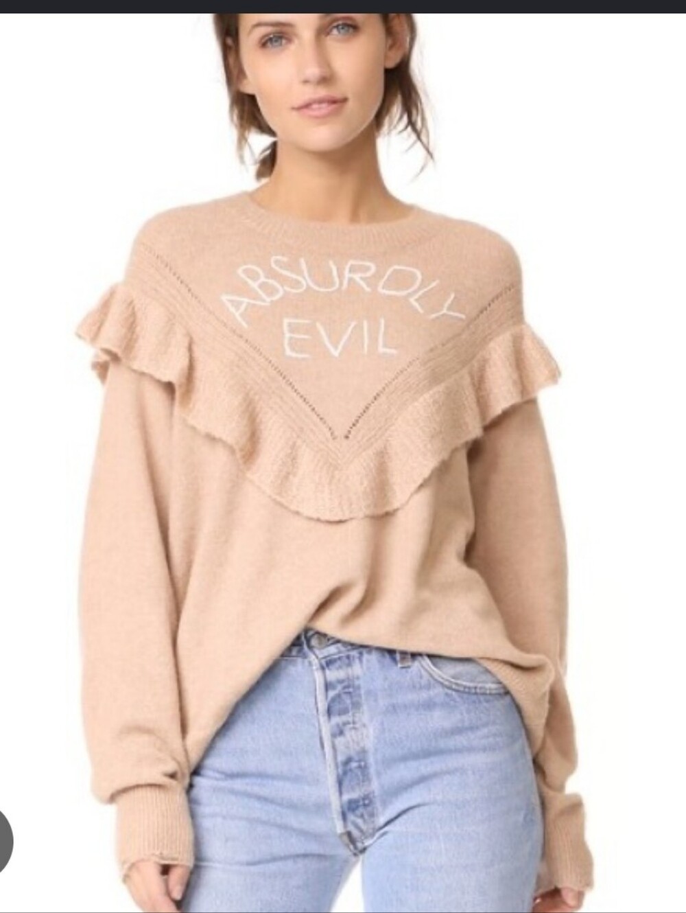 Wildfox Ryder Wool & Alpaca-Blend Sweater 'Absurdly Evil' Embroidery Small G220